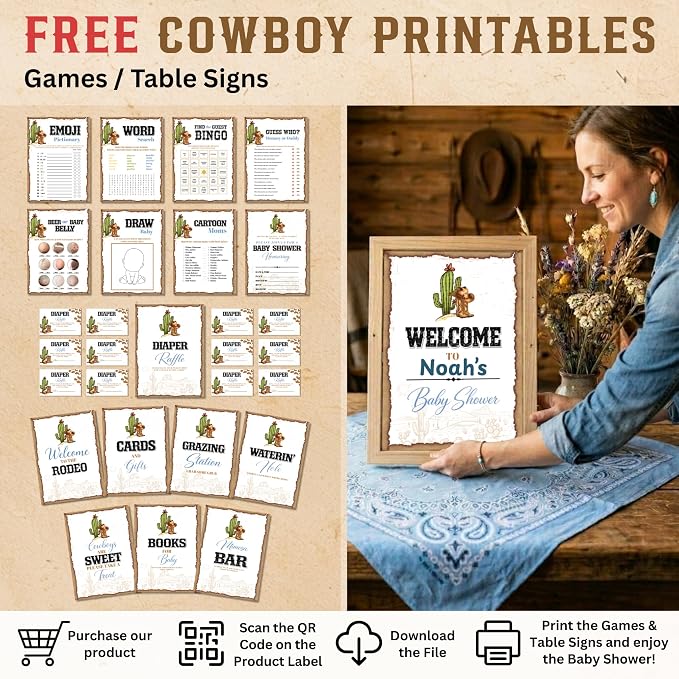 Premium Cowboy Baby Shower Decorations for Boy, A Little Cowboy is on the Way Decorations, Western Baby Shower Decor with Backdrop, Balloons, Banner, Table Decor, Sash, Photo Props, and More