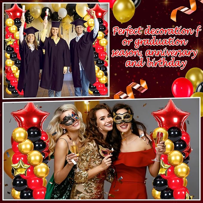 Gejoy 110 Pcs Red Gold Black Balloons Column Stand Kit Adjustable Tower Stand from 1.4 to 6.6 ft with Bases for Back to School Wedding Birthday Baby Shower Party