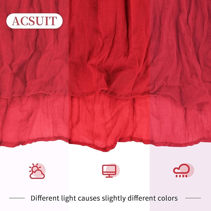 16 Pack Red Cheesecloth Table Runner 20 x 120 inch Gauze Table Runners 10 FT Long,Semi Sheer Boho Cheese Cloth Fabric Table Runner Bulk for Party,Wedding,Baby Shower,Bridal Shower Decoration