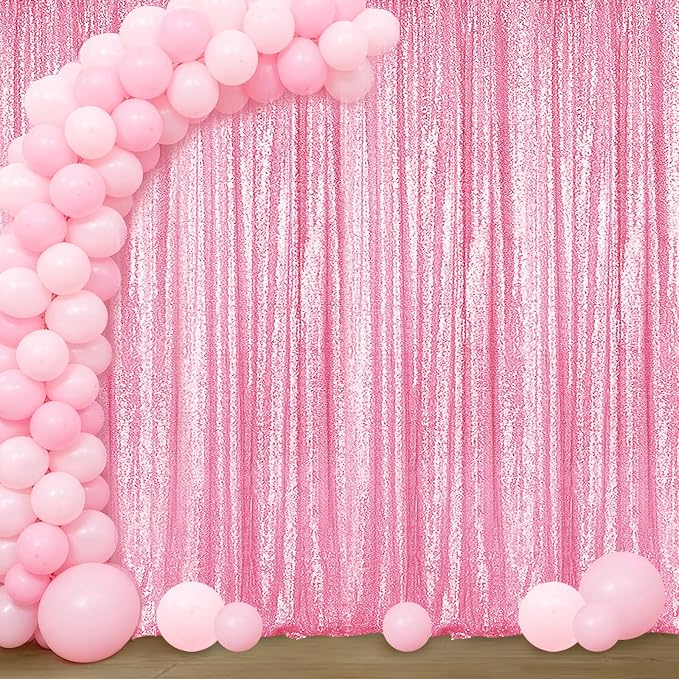 Sugargirl Matte Pink Sequin Backdrop Curtain 4FTx8FT Glitter Matte Pink Background Drapes Sparkle Photography Backdrop for Party Wedding Birthday Wall Decoration(1 Panel)