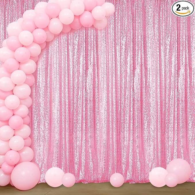 Sugargirl Matte Pink Sequin Backdrop Curtain 4FTx8FT Glitter Matte Pink Background Drapes Sparkle Photography Backdrop for Party Wedding Birthday Wall Decoration(2 Panels)