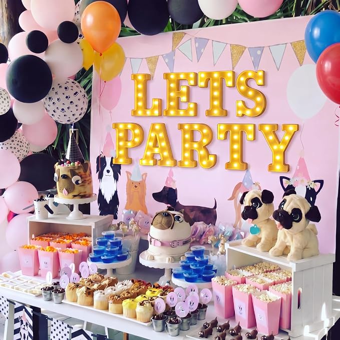 Honoson 9 Pcs Lets Pawty Light Dog Cat Pet Birthday Party Decorations 6.42 Inch Light up Sign LED Neon Table Decoration for Pet Puppy Cat Party Supplies Decorations