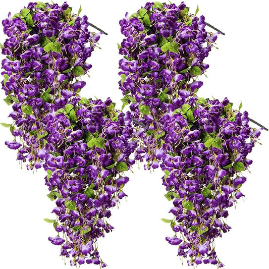 XunYee 4 Pcs Artificial Hibiscus Flowers for Outdoors Spring Summer Decor Fake Hanging Flowers Plants Uv-Resistant Faux Hibiscus Flower for Outside Porch Patio Front Door (Blue and Purple)