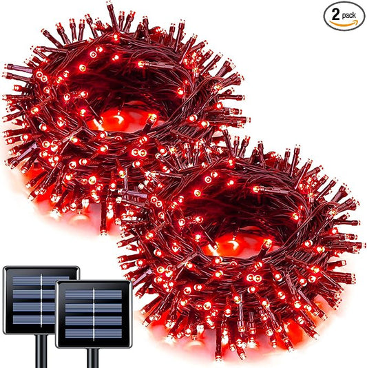 JMEXSUSS 2 Pack Solar String Lights Outdoor Waterproof, Total 66 FT 200 LED Solar Christmas Lights Outdoor, Twinkle Light for Christmas Tree Outside Garden Yard Xmas Decor, Red