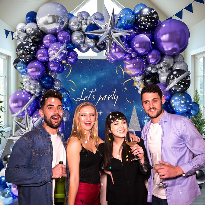 Galaxy Balloons Arch Kit – Outer Space Party Decorations with Metallic Blue, Purple, Silver, Navy & Star Balloons for Galaxy Theme Birthday, Baby Shower, Graduation, Prom Decorations