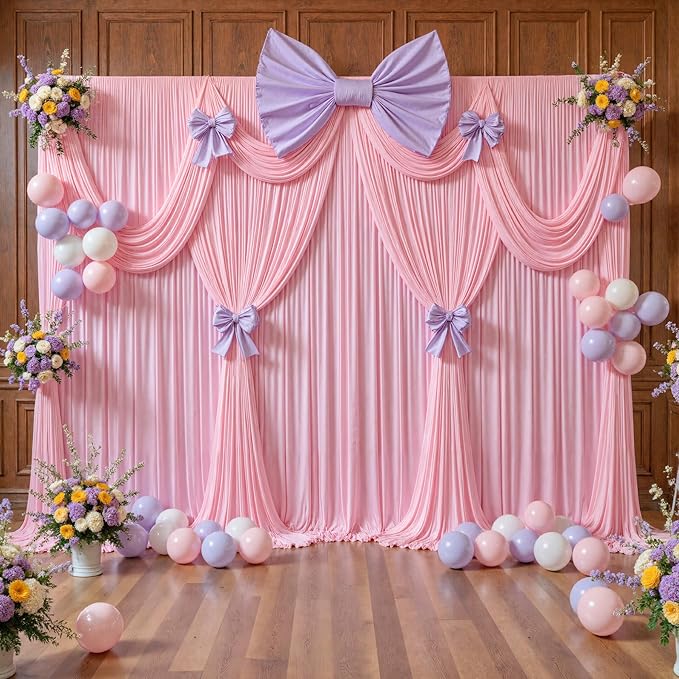 10 x 10ft Pink Backdrop Curtains, Baby Pink Wrinkle Free Draping Fabric Wedding Birthday Baby Bridal Shower Graduation Party Drapes for Backdrop Photography Photo Booth Background Decoration