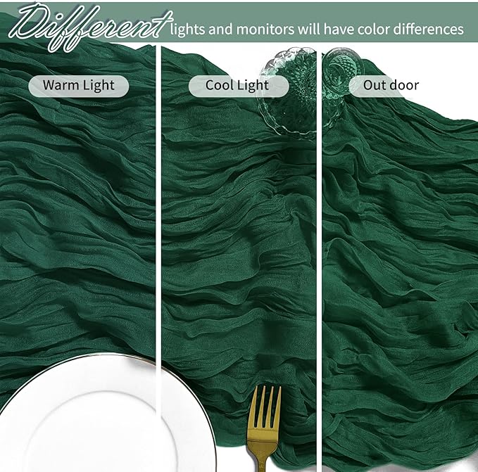 25 Pack Emerald Green Cheesecloth Table Runner 17 x 108 Inch Gauze Table Runner Fabric Semi Sheer Cheese Cloth Table Runner Bulk for Rustic Romantic Wedding Baby Shower Table Decoration