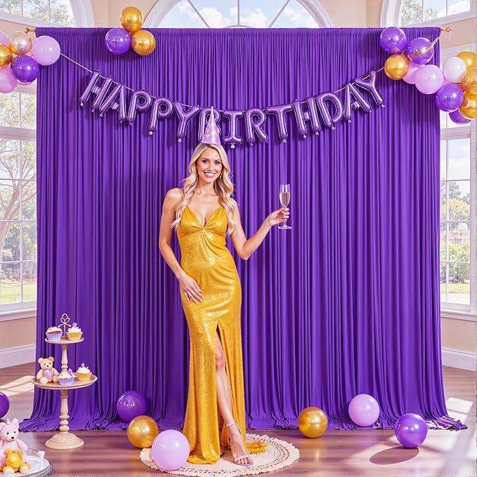 10ft x 10ft Purple Backdrop Curtain for Parties Purple Wrinkle Free Backdrop Drapes Panels for Wedding Mermaid Birthday Party Baby Shower Photo Photography Polyester Fabric Background Decoration