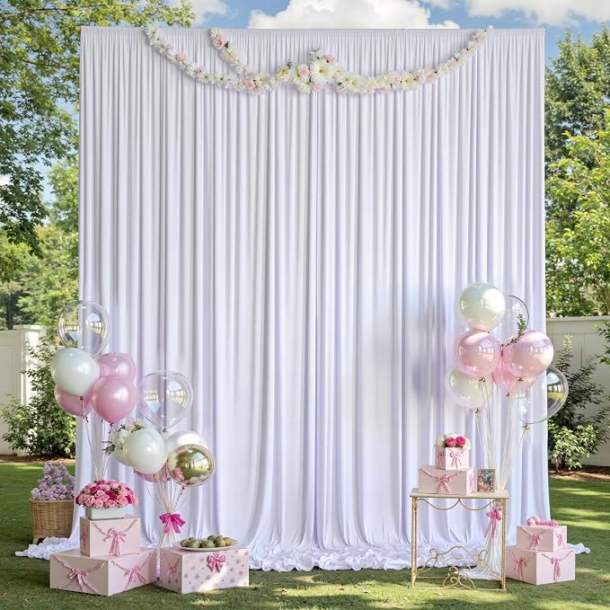 14ft x 10ft White Backdrop Curtains for Parties, Wrinkle Free 2 Panels Photo Backdrop Drapes Back Drop Cloth for Wedding Birthday Photography Background Decor