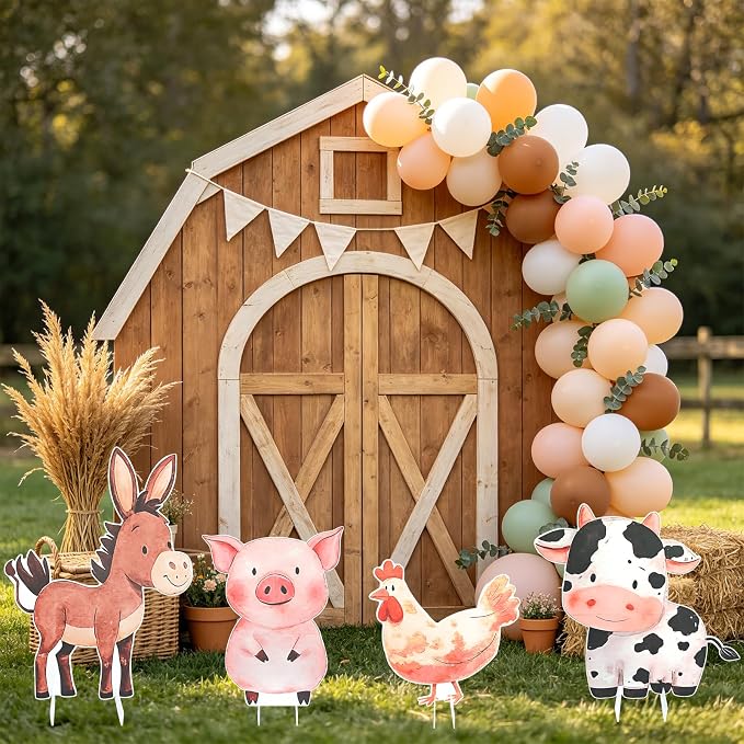 Large Farm Animal Cardboard Cutouts - 4Pcs Farm Party Yard Sign Set Farm Animals Cardboard Stand Sign for Baby Shower Birthday Decorations Photo Booth Props
