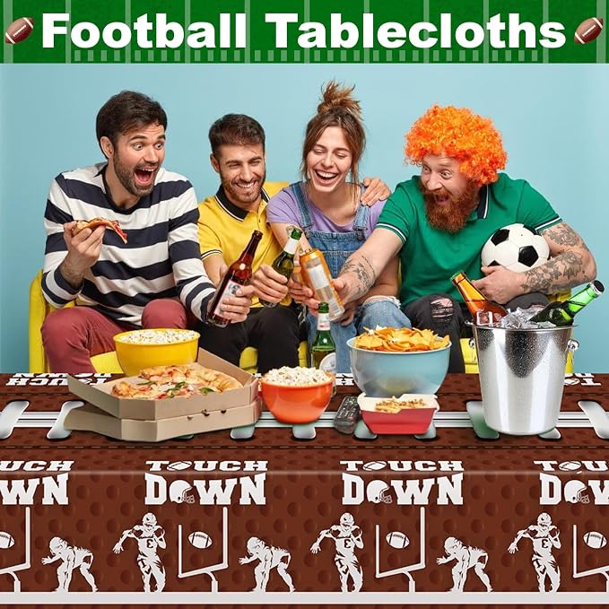 NatNarr 6 Pack Plastic Football Tablecloth, Football Party Decorations 54 x 108 Inch Disposable Table Cloth for Rectangle Tables Touchdown Table Cover for Football Theme Party Games Decor