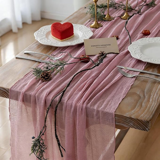 Keketoarrange 3pcs Cheesecloth Table Runner Dusty Rose Gauze 120 Inch 10 FT Rustic Boho Cheese Cloth Runner for Wedding Baby Shower Bridal Shower Party Long Sheer Centerpiece Fall Home Decoration