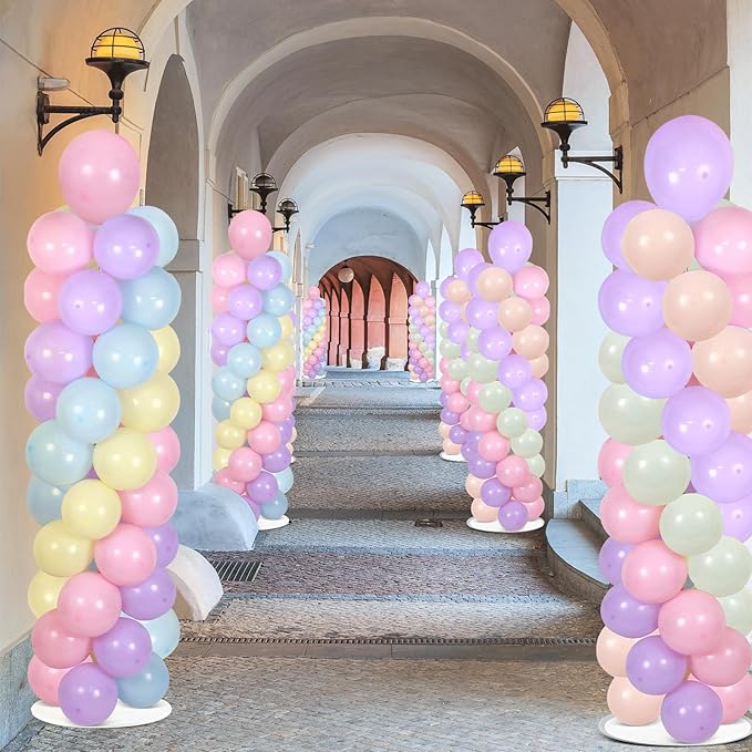 2 Sets Pastel Balloon Column Stand Kit with 100 Balloons Spring Mother's Day Adjustable Balloon Tower Stand with Bases for Floor Macaron Column for Graduation Birthday Rainbow Party Wedding Decor