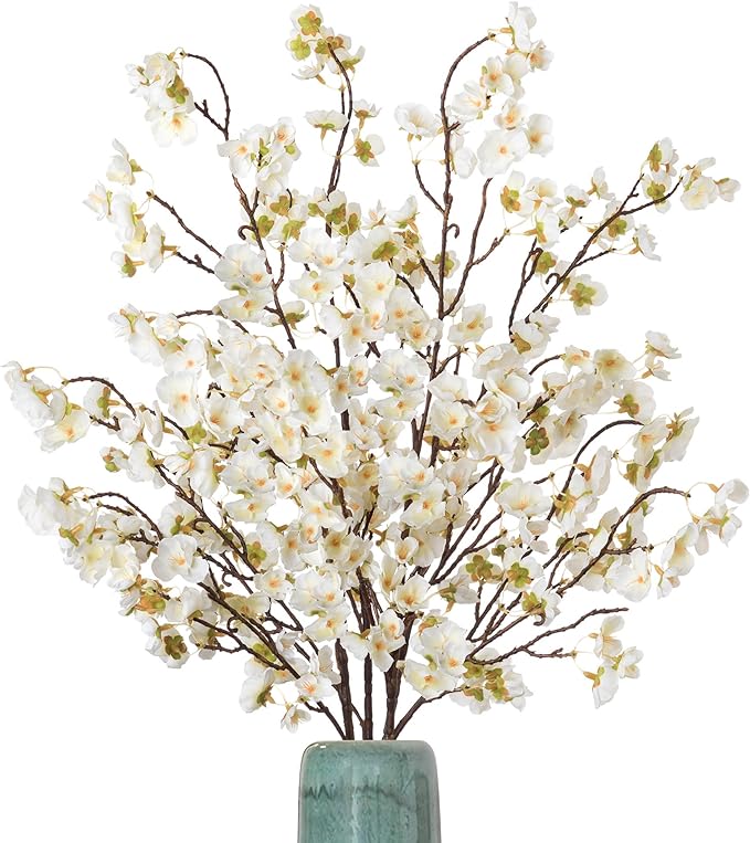Ammyoo 4 Pcs Artificial Cherry Blossom Flower Branches, Bulk Silk Faux Flowers Real Touch Bouquet for Home Wedding Party Centerpieces Spring Summer Decor, Vase Not Included (White)
