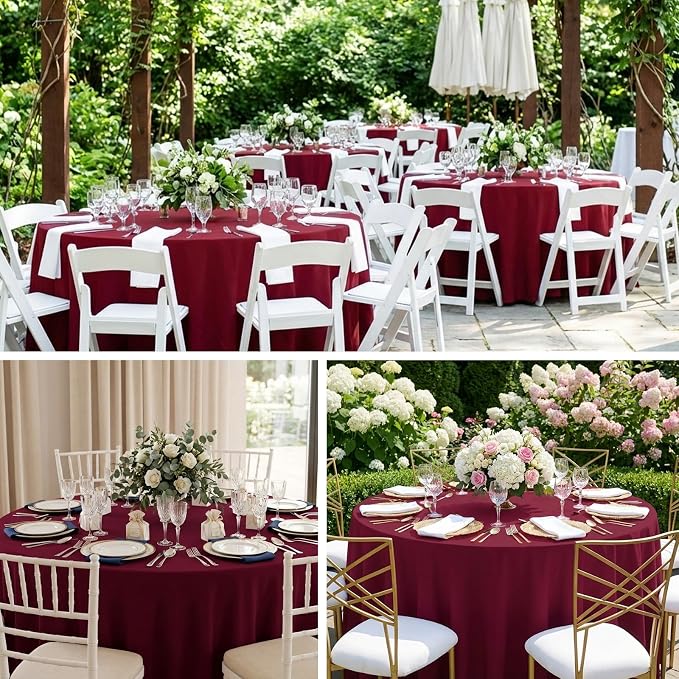 Fixwal 6 Pack Burgundy 120 Inch Round Tablecloths, Reusable Heavy Duty Washable Polyester Table Covers, Stain and Wrinkle Resistant for Wedding, Party, Thanksgiving, Formal Events, Outdoor
