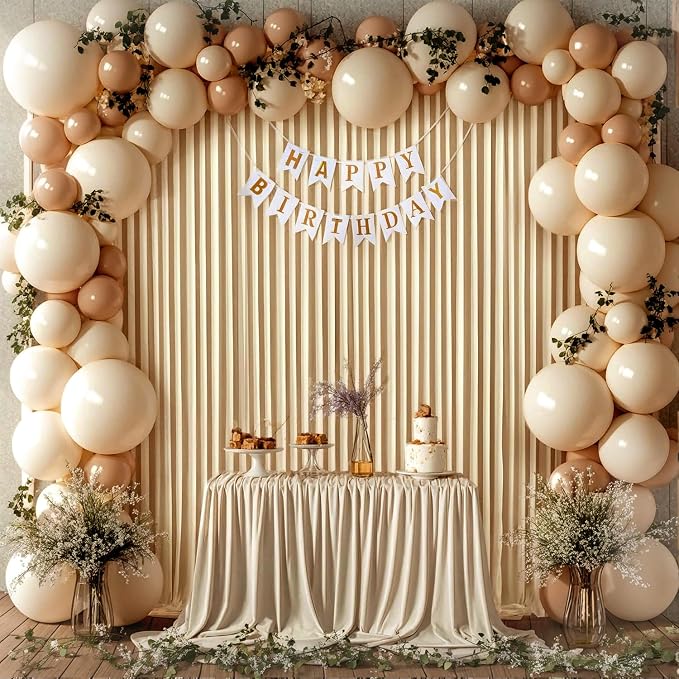 40ft x 10ft Wrinkle Free Beige Backdrop Curtains for Parties Weddings, 8 Panels 5×10ft Soft Silk Polyester Photo Backdrop Drapes for Birthday Baby Shower Baptism Photo Photography Background Cloth