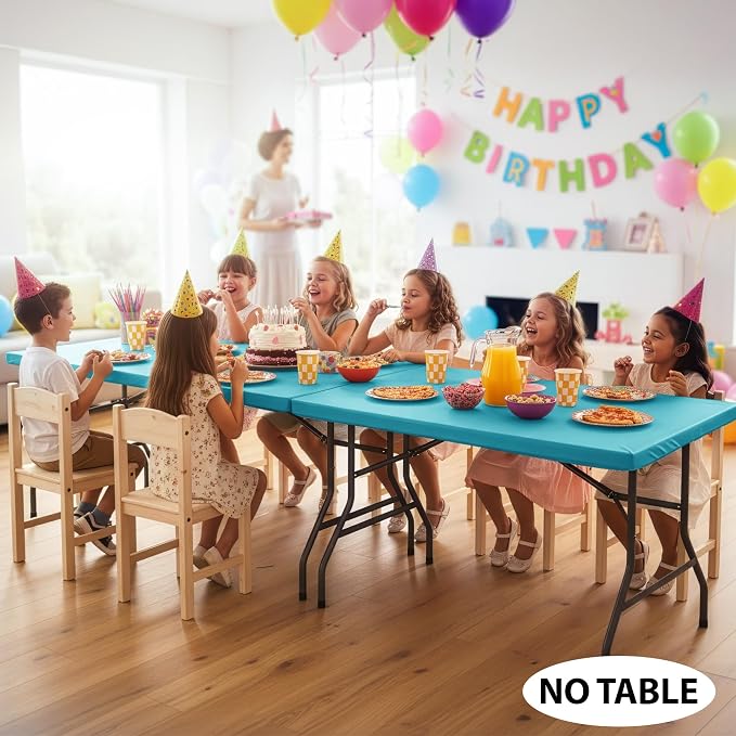 LUSHVIDA 6 Packs Vinyl Tablecloths with Flannel Backing for 6ft Rectangle Folding Table Cloths - Waterproof Plastic Picnic Table Covers with Elastic Corners, 30x72 inch, Teal
