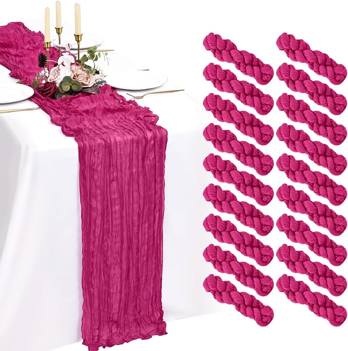 18 Pack Cheesecloth Table Runner 10FT Fuschia Table Runner Boho Gauze Cheese Cloth Table Runners Long Rustic Sheer Table Decorations for Wedding Party Baby Bridal Shower Birthday Holiday Spring
