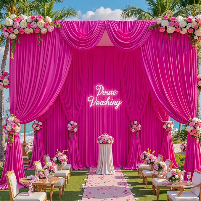 10x10ft Hot Pink Photo Backdrop Curtains for Parties Fuchsia Wrinkle Free Polyester Photoshoot Curtains Drapes Backdrop for Birthday Baby Shower Graduation Photography Background 2 Panels 5x10FT