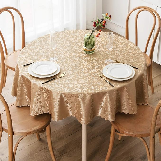 Smiry Round Table Cloth, Waterproof Heavy Duty Vinyl Tablecloths, Wipeable Washable Table Cover for Kitchen and Dining Room (Brown, 60" x 60")