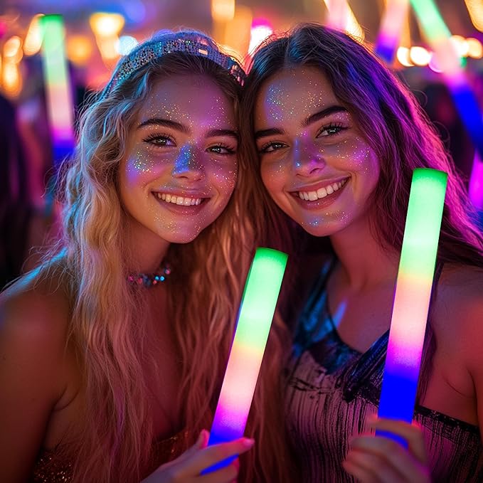 130-Pack White Foam Sticks for Weddings - Bulk LED Light Up Party Glow Wands, Reception Props - Glow Sticks for Adults, Dance, Concerts, Raves.
