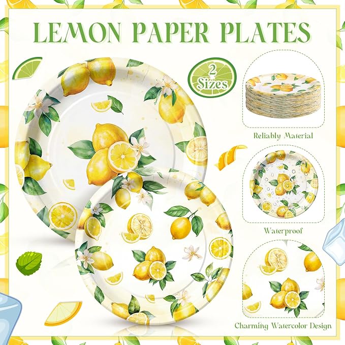 Honeydak 210 Pcs Lemon Party Supplies for 30 Guests Summer Lemon Birthday Plates Napkins and Forks Cups Tableware for Citrus Yellow Baby Shower Bridal Shower Decorations