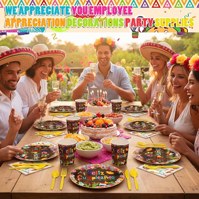 168 Pcs Let's Taco Bout How Much We Appreciate Party Decor Back to School Favors Bulk Employee Appreciation Supplies Cinco De Mayo Fiesta Taco Plates and Napkins Sets Serve 24