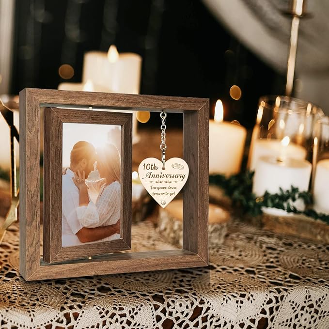 EYITUPC 10 Year Anniversary Picture Frame Gifts for Him Wife, 10th Wedding Anniversary Photo Frame Gifts for Couples Her, Display 2 4x6 Inch