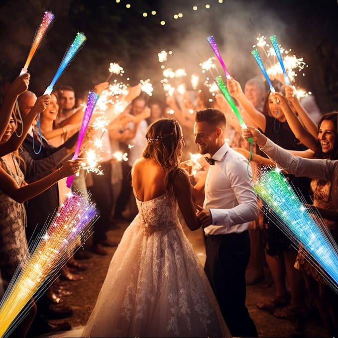 SHQDD 100 PCS Glow Fiber Wands Sticks, LED Light Wands, Glow in The Dark Party Supplies, Fiber Optic Wands, LED Flashing Sticks, Fiber Optic Light Wand Stick for Party, Wedding, Halloween & New Year