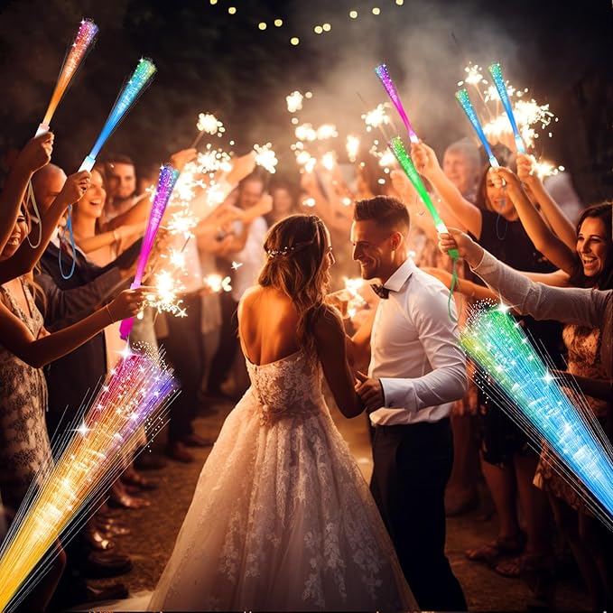 SHQDD 28 PCS Glow Fiber Wands Sticks, LED Light Wands, Glow in The Dark Party Supplies, Fiber Optic Wands, LED Flashing Sticks, Fiber Optic Light Wand Stick for July 4th Party, Wedding, Halloween