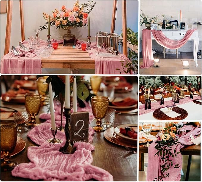 15 Pack Dusty Rose Cheesecloth Table Runner 10Ft Gauze Cheese Cloth Table Runner 35 x120 Inch Boho Table Runners Coffee Table Cloth for Wedding Birthday Party Engagement Bridal Baby Shower Table Decor
