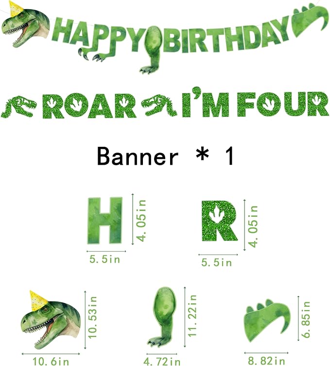 Dinosaur 4th Birthday Party Decorations Boy,Roar Im 4 Dinosaur Party Decorations,Boys 4th Dinosaur Birthday Party Decorations.