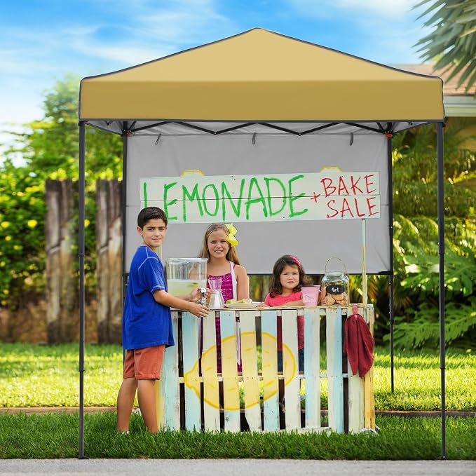 6x4 Pop Up Canopy Tent with Half Wall Panel, Instant Portable Beach Canopy, Outdoor Tent with Carry Bag for Camping, Sports, Tailgating, Events, Beige