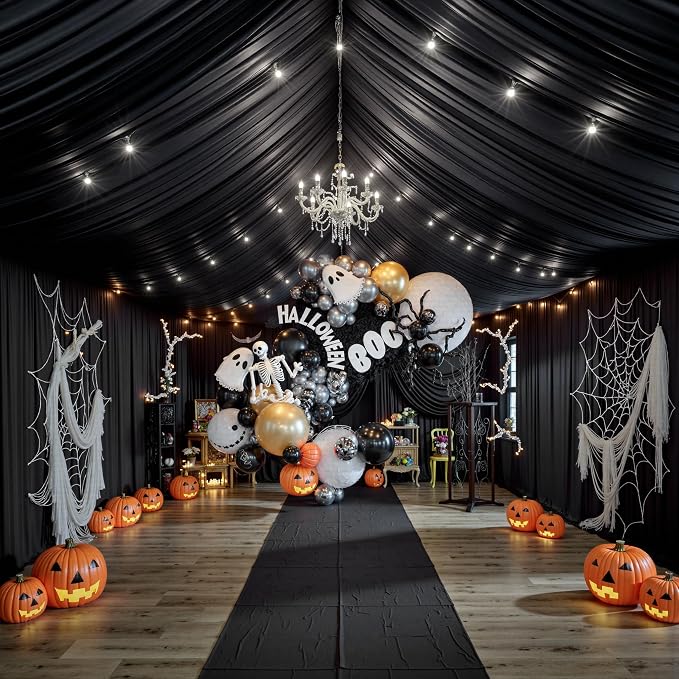 20ftx40ft Black Ceiling Curtain for Wedding Parties – 4 Panels Wrinkle-Free 40 FT Long Tent Draping Curtains for Wedding, Birthday & Theme Parties, 40ft Height with Rod Pocket