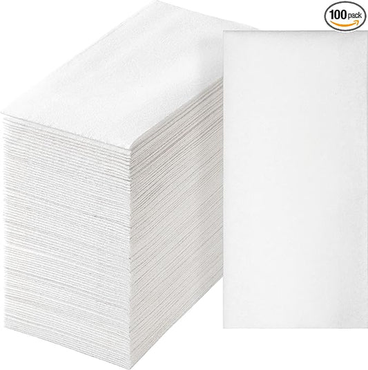 Artstyle Disposable Hand Towels for Bathroom, White Linen-Feel Guest Towels, Soft and Absorbent Dinner Paper Napkins, 12-inch x 17-inch, 100 ct.