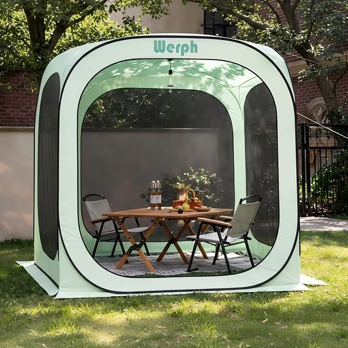 Werph 6x6 Pop-Up Screen Tent, Mosquito Net Gazebo, UV Resistant, Green | Roof Waterproof Screen Canopy, Quick Setup Outdoor Shelter for Backyard, Patio, Garden, Picnic, Camping and Events