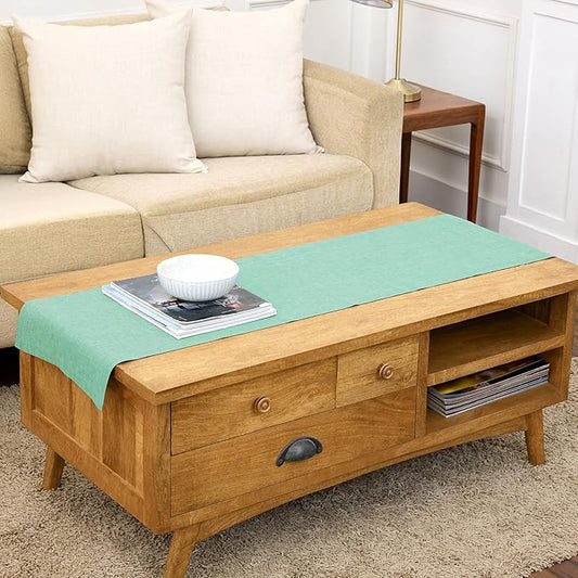 Solino Home Linen Table Runner 60 Inches - 100% Pure Linen Chambray Aqua Table Runner 14 x 60 Inch Ideal for Dresser and Coffee Tables - Athena, Spring, Summer, Mothers Day