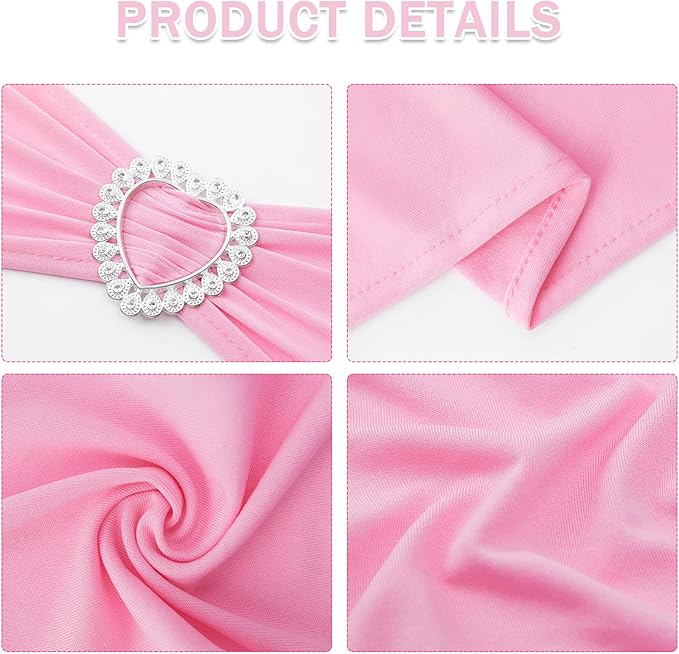 Howhic Pack of 60 Spandex Chair Sashes Bows Stretch Chair Cover Band with Buckle Slider Universal Elastic Chair Ties for Wedding Banquet Party Event Decoration (Pink)