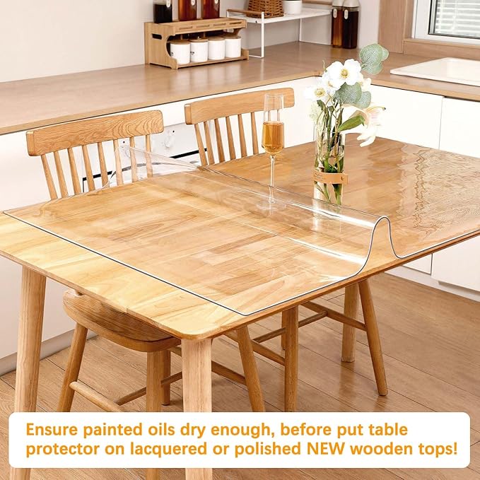 Clear Table Protector 60 x 108 Inch Thick Plastic Table Cover Protector Waterproof PVC Clear Tablecloth Protector Pad Vinyl Desk Top Protector Mat for Wood Coffee Glass End Sofa Side Dining Room Table