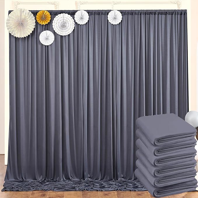 30ft x 10ft Wrinkle Free Charcoal Backdrop Curtains for Parties, 6 Panels Silky Polyester Photo Backdrop Drapes for Wedding Birthday Party Photography Background Backdrop Stand