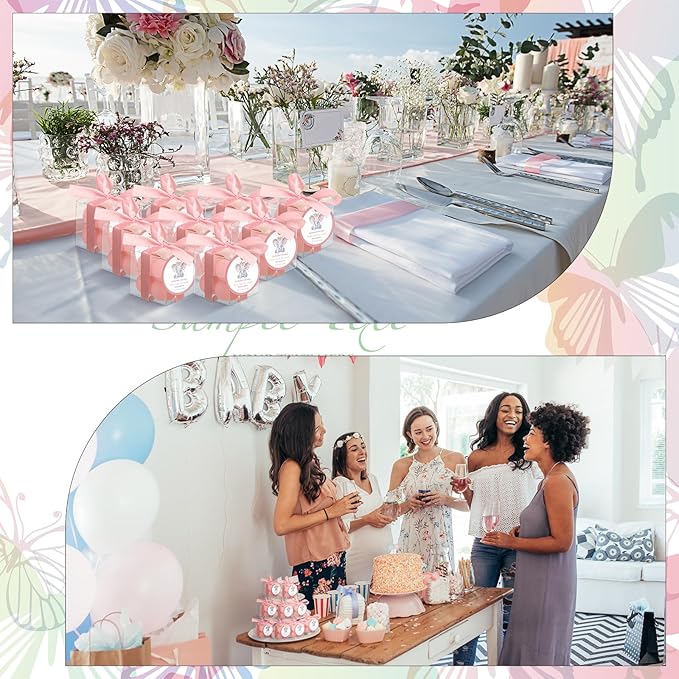 MTLEE 24 Sets Elephant Baby Shower Candle Favors Small Bubble Candle Baby Shower Favors for Guests Tea Candles Bulk with Stylish Ribbons Cards Gifts Party Decoration(Pink,Elephant)