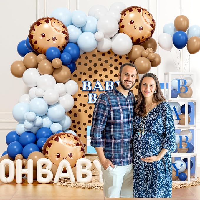 Costova Milk and Cookies Baby Shower Decorations, 123 PCs Cookie Baby Shower Party Supplies with A Sweet Little Cookie Is on the Way Backdrop, Balloon Garland, Cake Topper, Boxes
