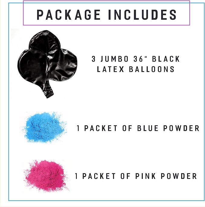 Nibana 36 Inches Gender Reveal Balloons - Come with Pink, Blue Powder and 3 Jumbo Black Balloons