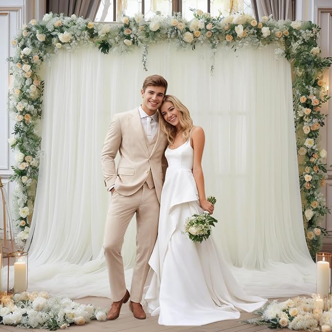 20ft X 10ft Ivory Tulle Backdrop Curtain for Parites, Sheer Backdrop Curtains Fabric Drapes for Wedding Ceremony Arch Party Stage Decorations