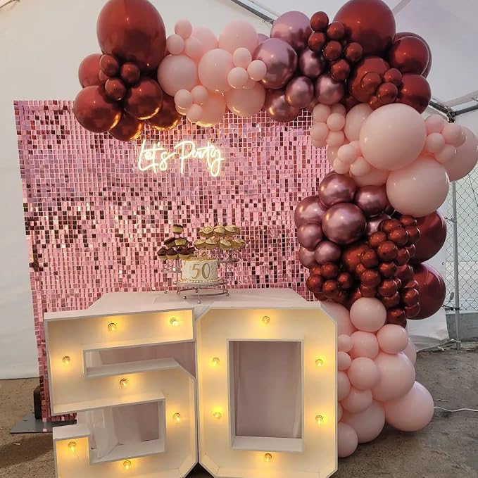 COKAOBE Pink Shimmer Wall Backdrop, 24PCS Square Sequin Shimmer Backdrop Panel, Photo Backdrops for Birthday, Anniversary, Wedding, Graduation & Bachelorette Party Decoration