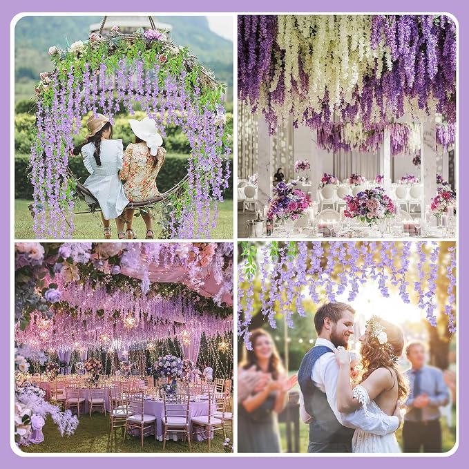 5 Pack Light Purple Wisteria Hanging Flowers Garland, 3.77 Feet Artificial Flower Vines, Fake Wisteria, Artificial Vines Hanging Garland for Backdrop Outdoor Yard Garden Decor