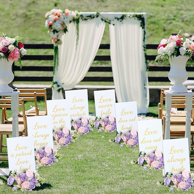 GlikCeil 8 Pcs Wedding Aisle Signs 11.8 x 7.9 Inch 1 Corinthians 13 Wooden Wedding Signs Love Is Patient Kind Rustic Wood Signage Bible Verses Wall Decor Gift (White，Gold)