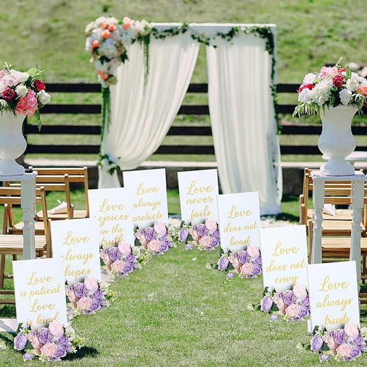 GlikCeil 8 Pcs Wedding Aisle Signs 11.8 x 7.9 Inch 1 Corinthians 13 Wooden Wedding Signs Love Is Patient Kind Rustic Wood Signage Bible Verses Wall Decor Gift (White，Gold)