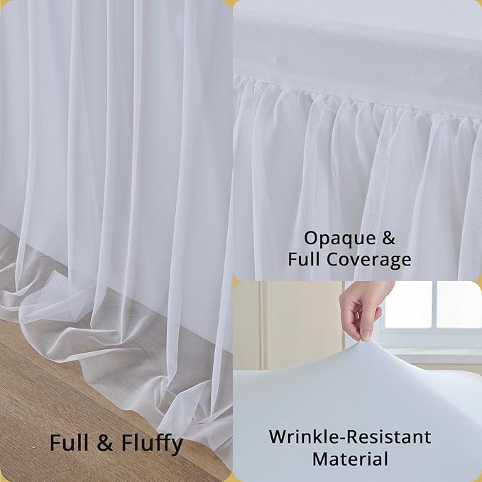 4-Pack White Tulle Tablecloth for 8 Ft Rectangle Tables – Elastic Spandex Table Cover with Tutu Skirt, Wrinkle Free for Wedding, Birthday Party, Banquet Buffet, Craft fairs