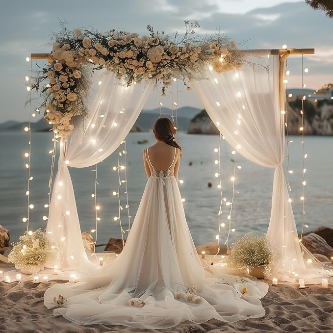 Fomcet Tulle Backdrop Curtains White 20FT X 10FT Tulle Curtains with Lights String Sheer Backdrop Curtain for Parties Wedding Baby Shower Photo Shoot Decorations (4 Panels 5x10FT)